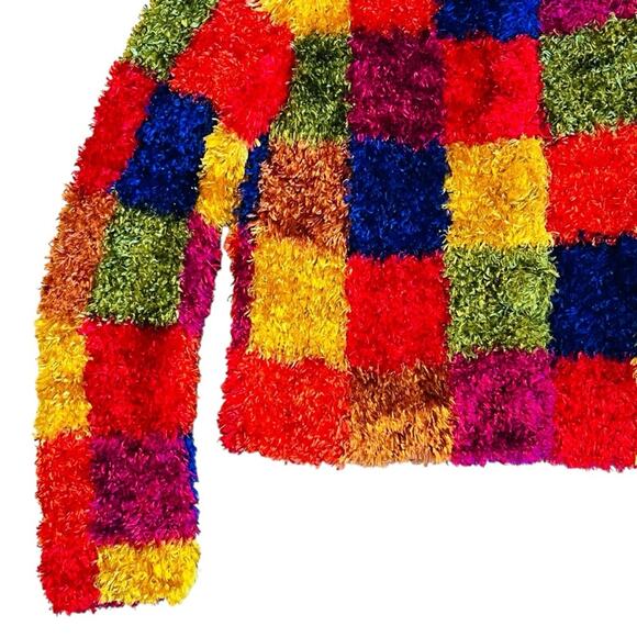Michael Simon Vintage 90s Women’s Sz M Multicolor Shag Cardigan Sweater Whimsy - Picture 5 of 14